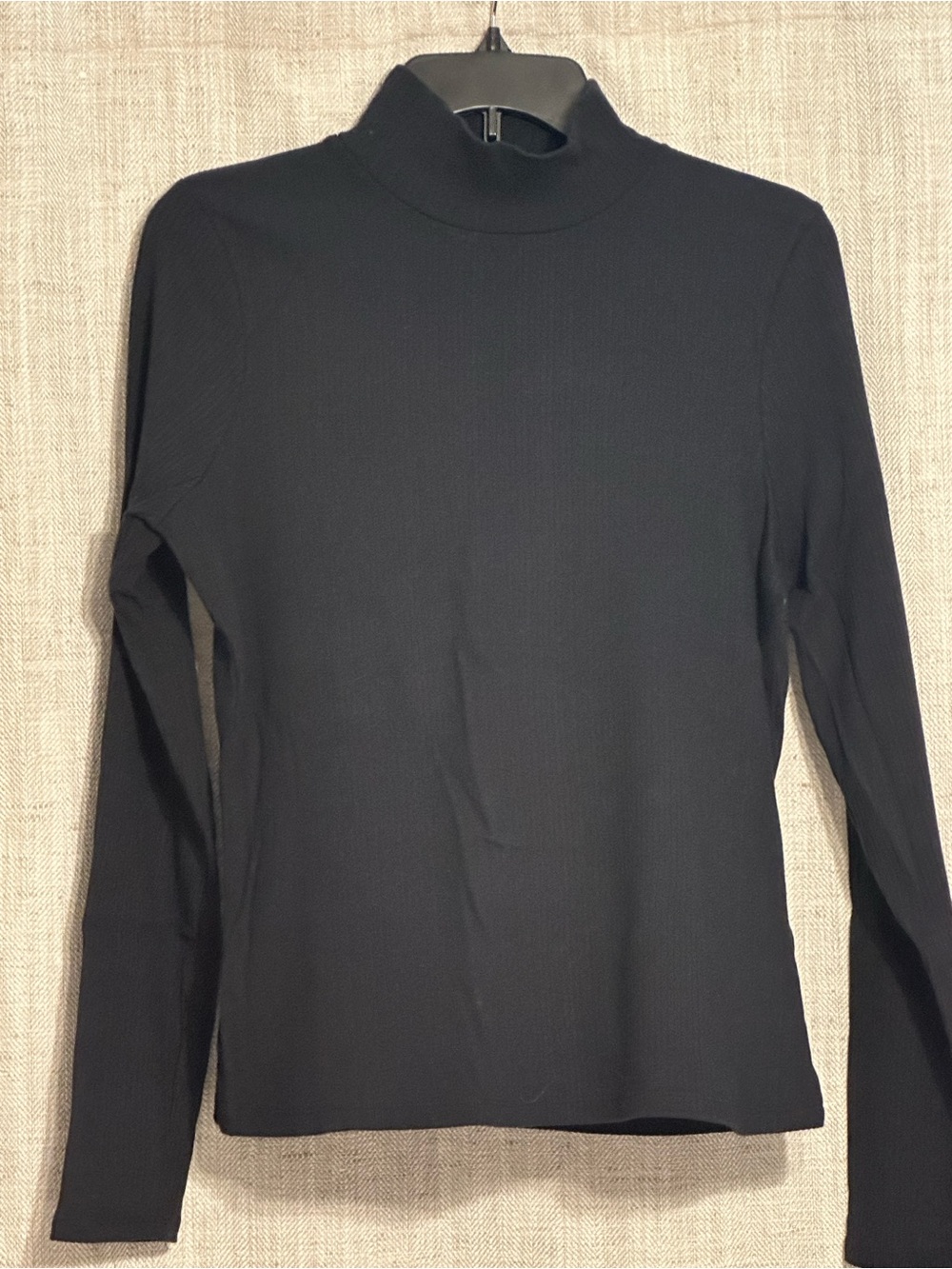 Anthropologie Black Ribbed Mock Neck Top - large